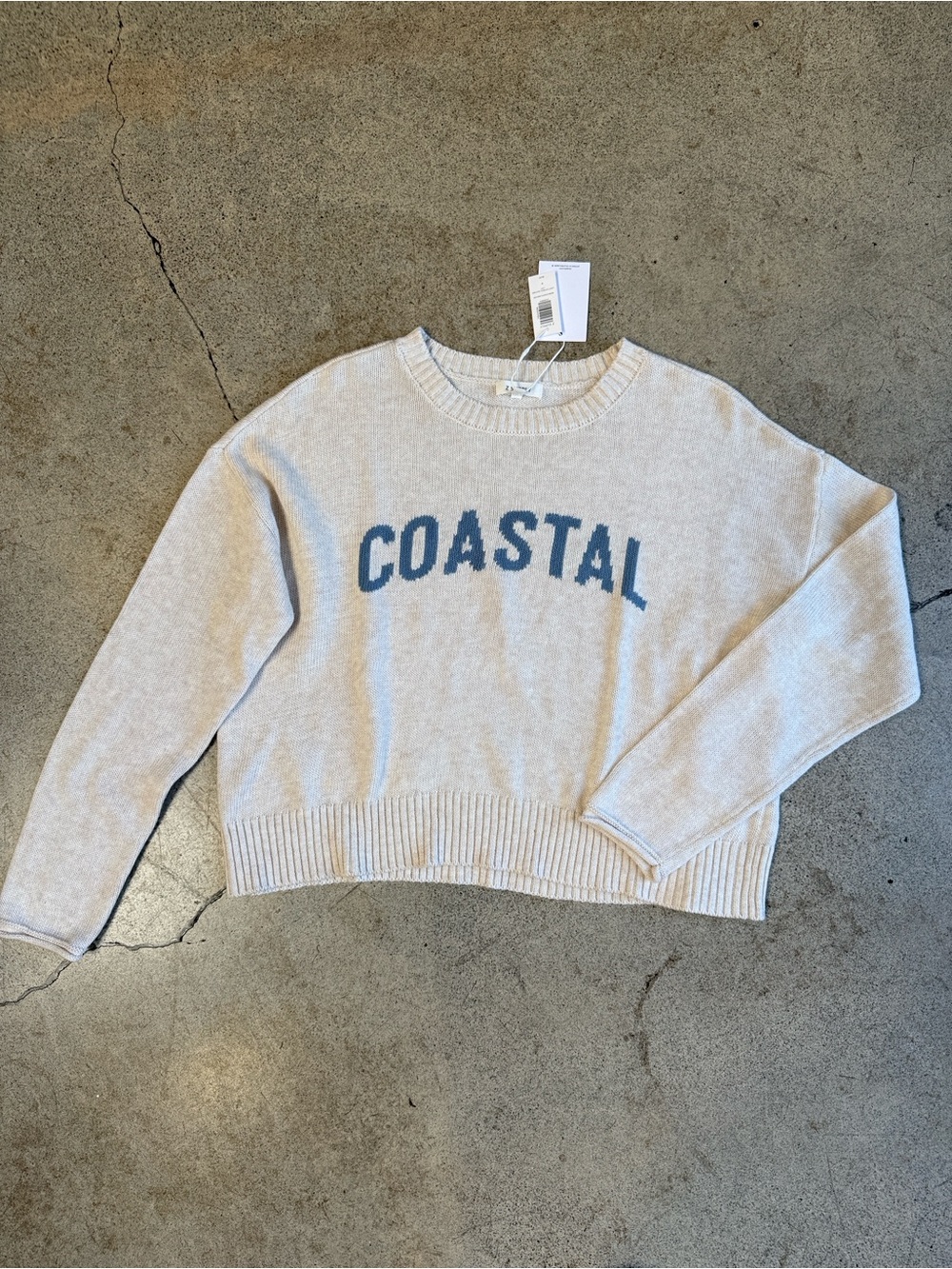 Z Supply Cream Crewneck Sweater with Blue COASTAL Lettering - Picture 3 of 3